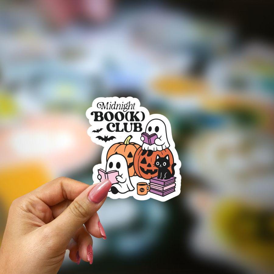 Spooky Ghost Vinyl Sticker: Waterproof Halloween Book Club Decal