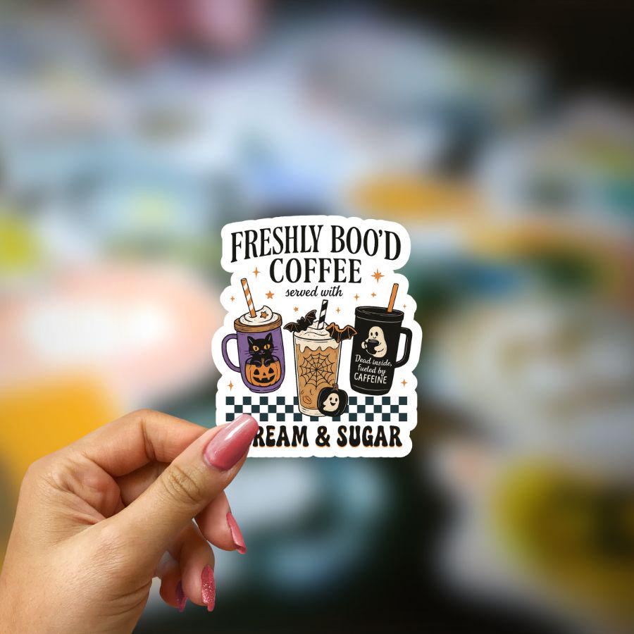 Spooky Halloween Coffee Sticker: Waterproof Vinyl Decal