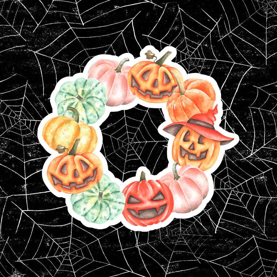 Spooky Pumpkin Wreath Sticker: Waterproof Halloween Vinyl Decal