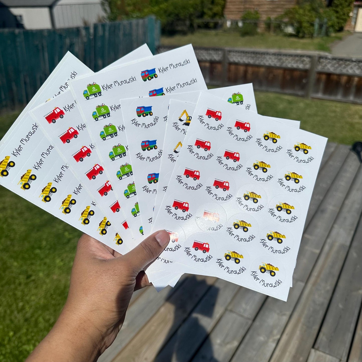 Trucks Daycare Stickers: 120 Waterproof Custom Name Labels