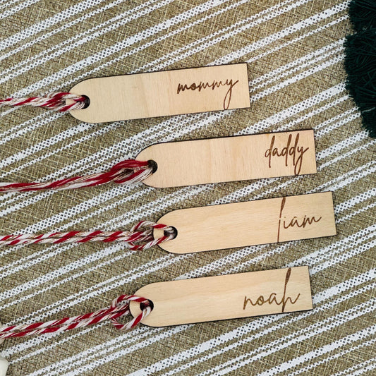 Personalized Engraved Birch Wood Christmas Stocking Tags: 3-inch