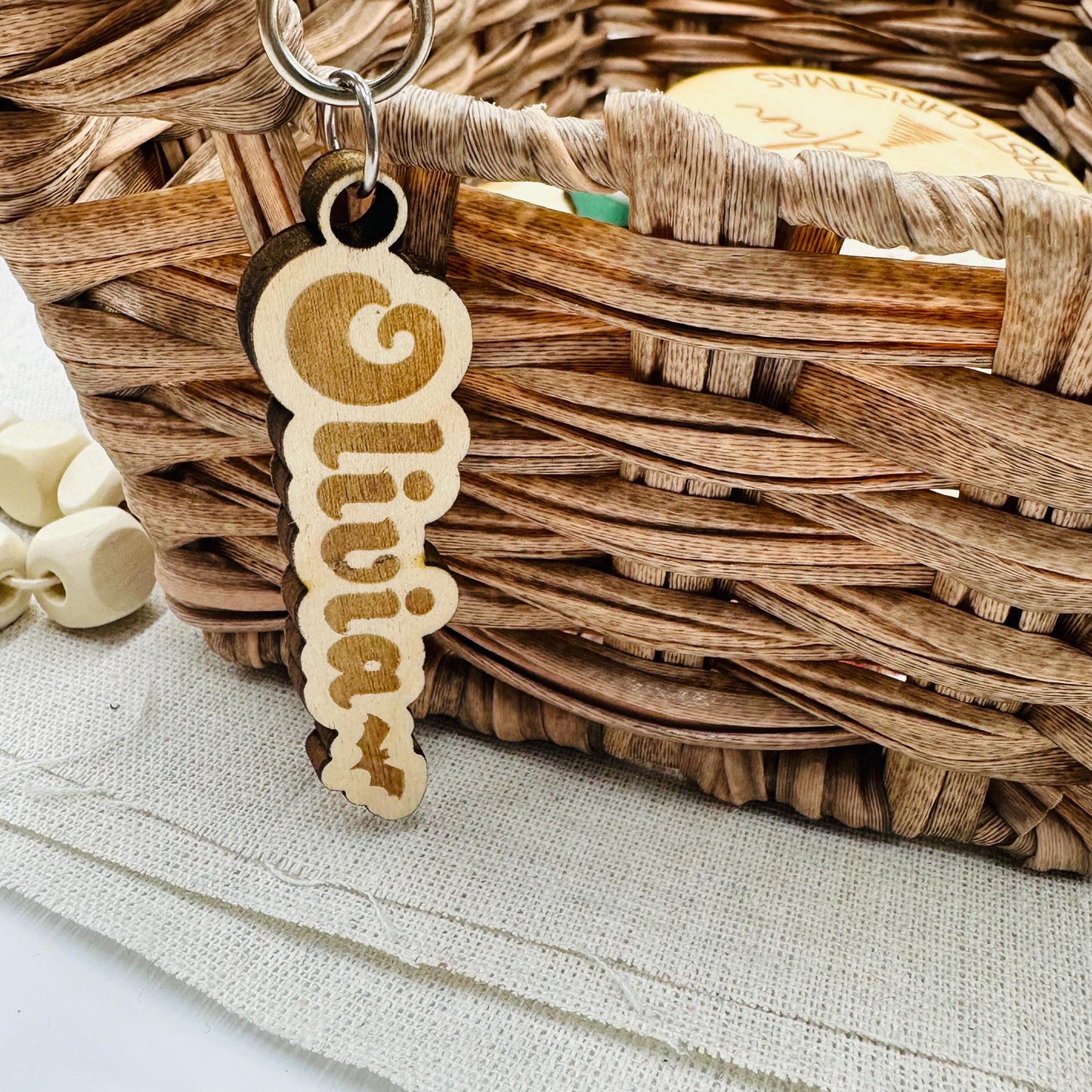 Personalized Halloween Boo Basket Tag: Custom Name Keychain Ornament