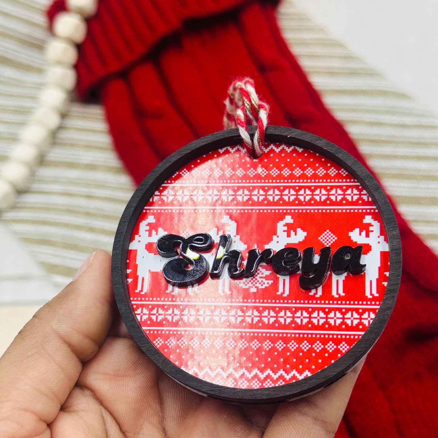 Personalized Engraved Wood Christmas Ornament: Custom Name Tag