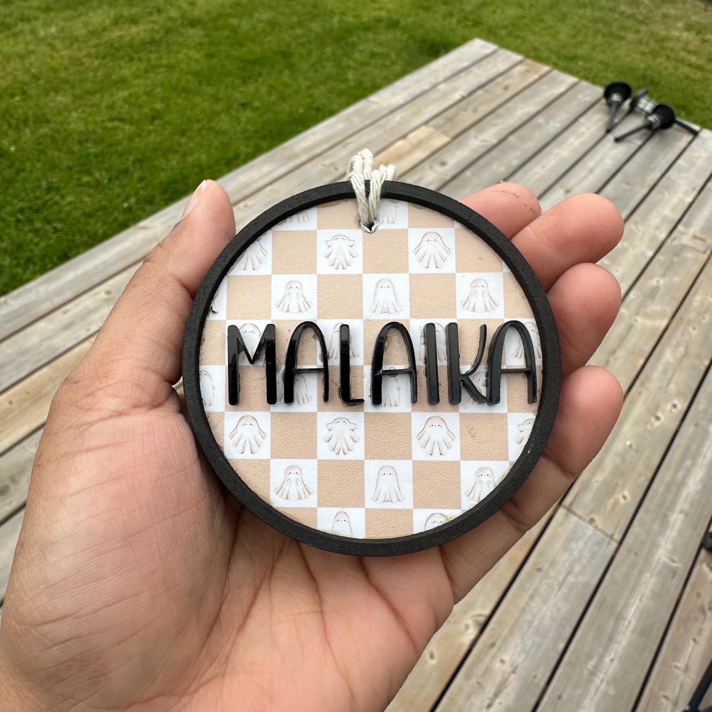 Personalized Halloween Basket Tag: Custom Acrylic Name, Trick or Treat