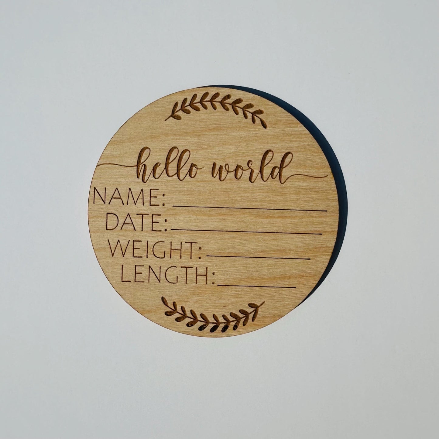 Engraved Wood Hello World Baby Announcement Sign: Newborn Photo Prop