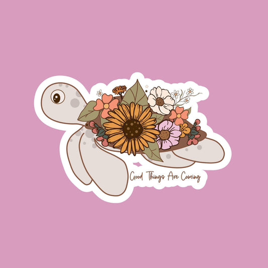 Positive affirmation sticker - Waterproof Floral turtle Vinyl Decal