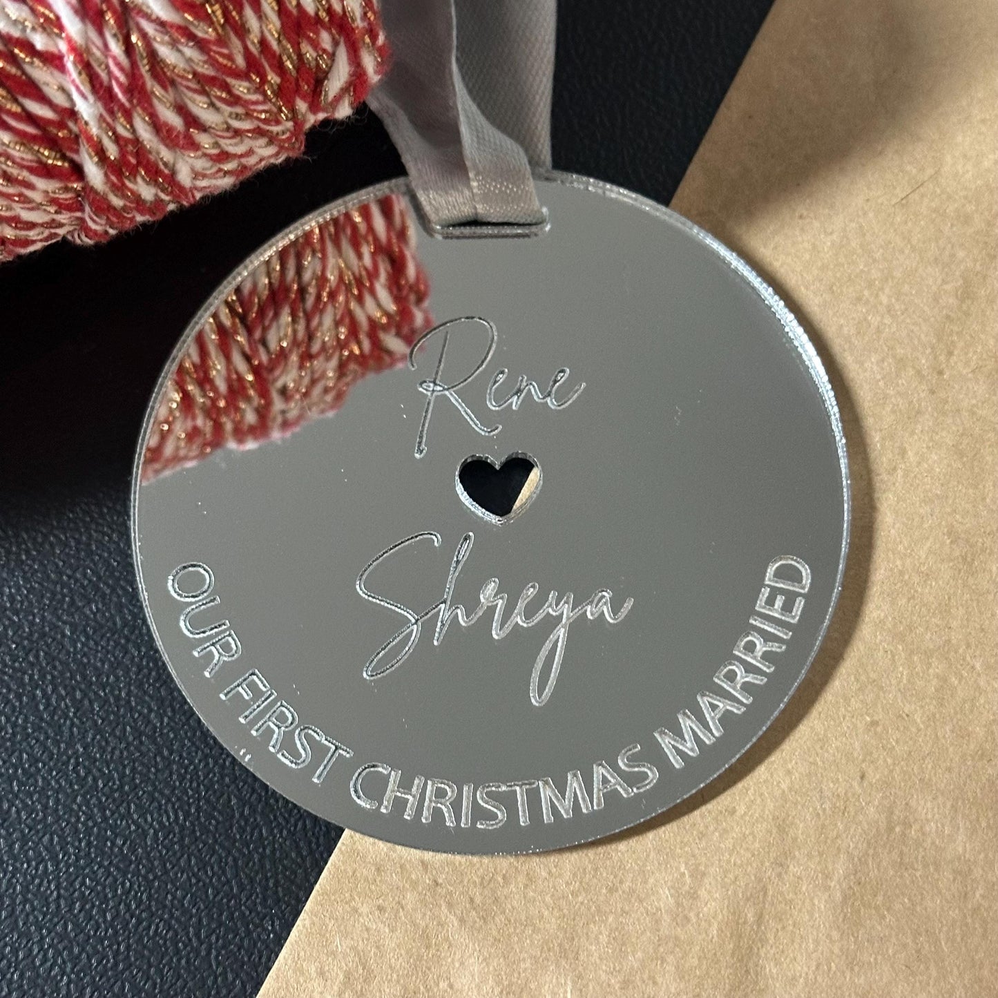 Personalized Silver Mirror Acrylic Ornament: Newly Married Gift