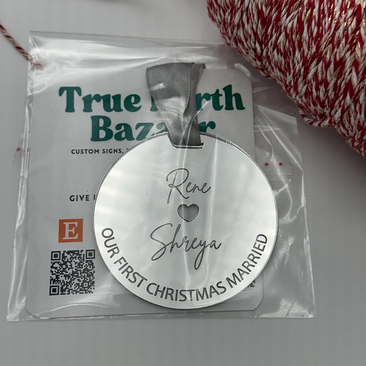 Personalized Silver Mirror Acrylic Ornament: Newly Married Gift