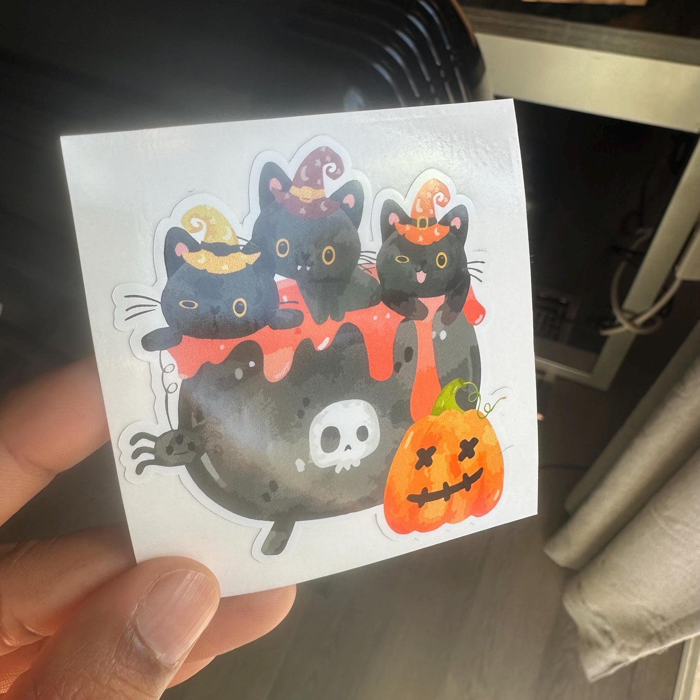 Witchy cats brew sticker, laptop sticker, halloween sticker, glossy sticker, spooky sticker