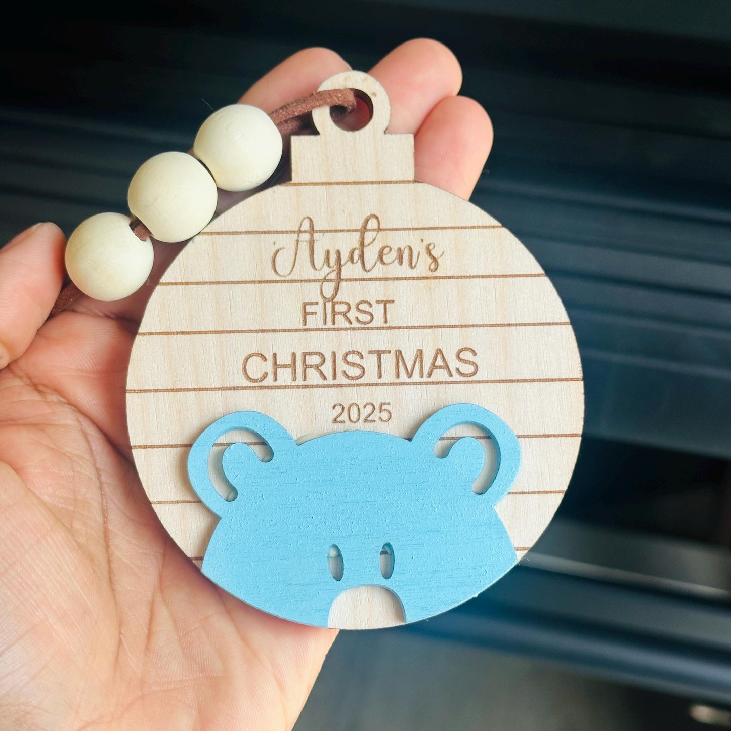 Personalized 1st Christmas Ornament: Engraved Birch Wood Baby Keepsake