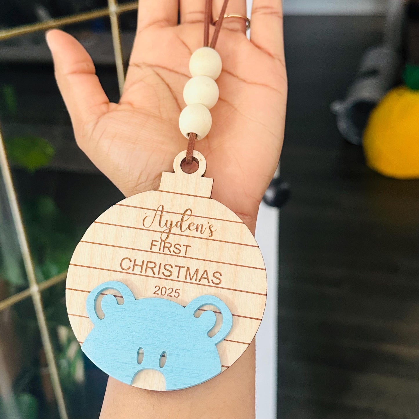 Personalized 1st Christmas Ornament: Engraved Birch Wood Baby Keepsake