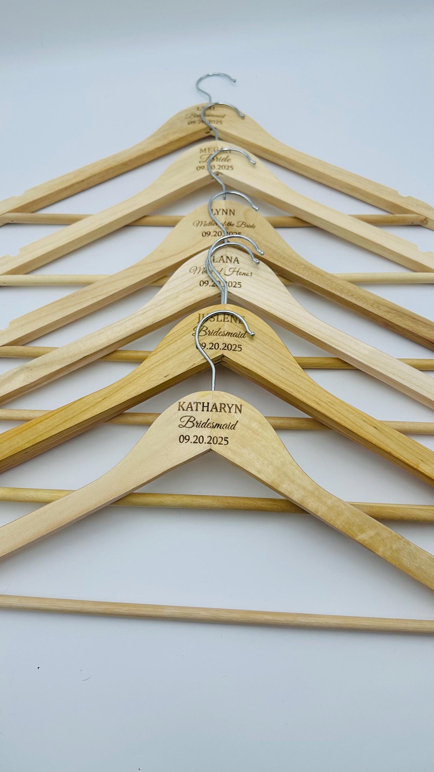 Engraved wood Hangers with Brides and bridesmaid name and wedding date