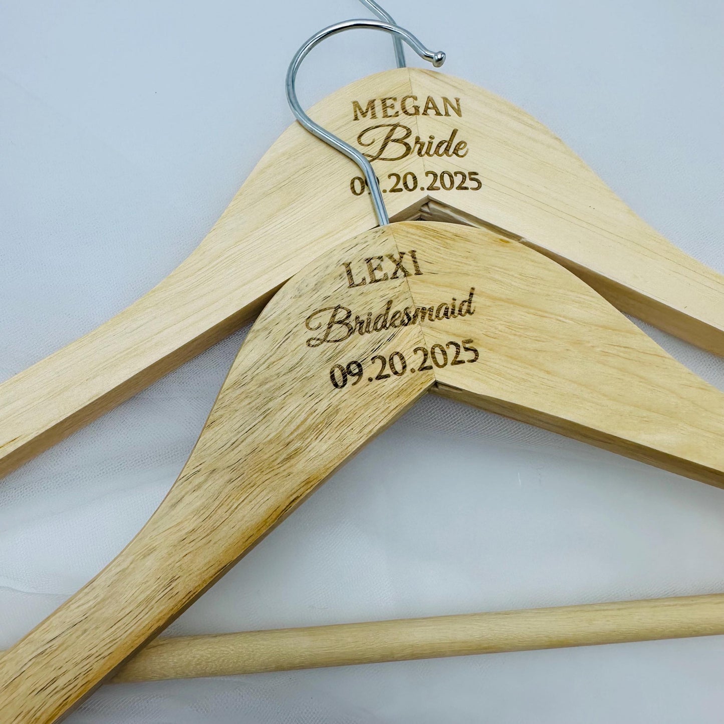 Engraved wood Hangers with Brides and bridesmaid name and wedding date