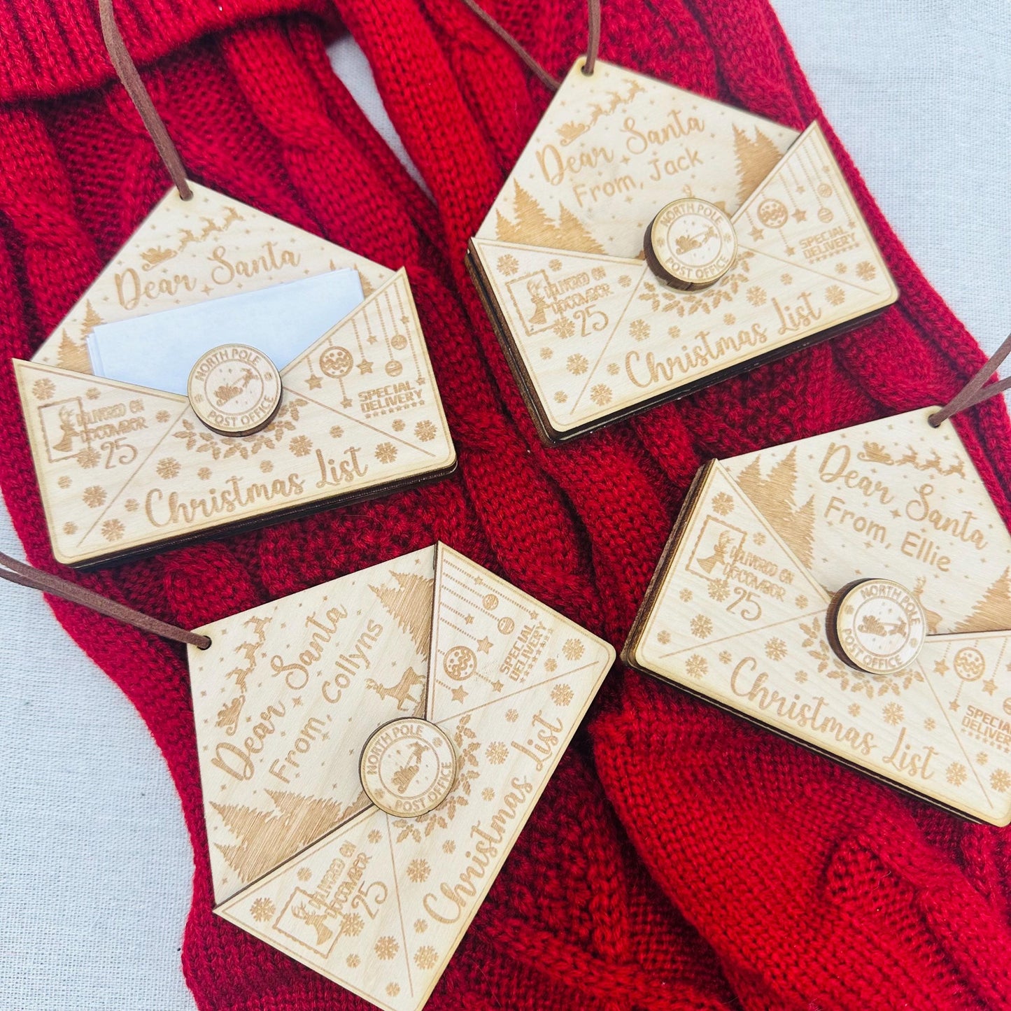 Personalized Birch Wood Letter Christmas Ornament: Engraved Gift Tag