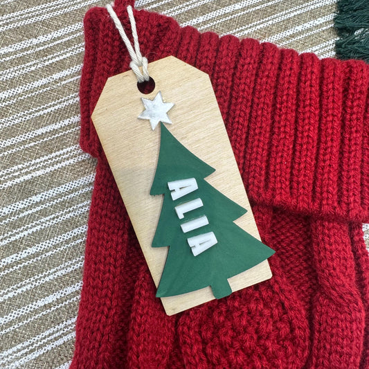 Bulk Christmas Stocking wood tags- Set of 10/20-  Holiday name ornaments
