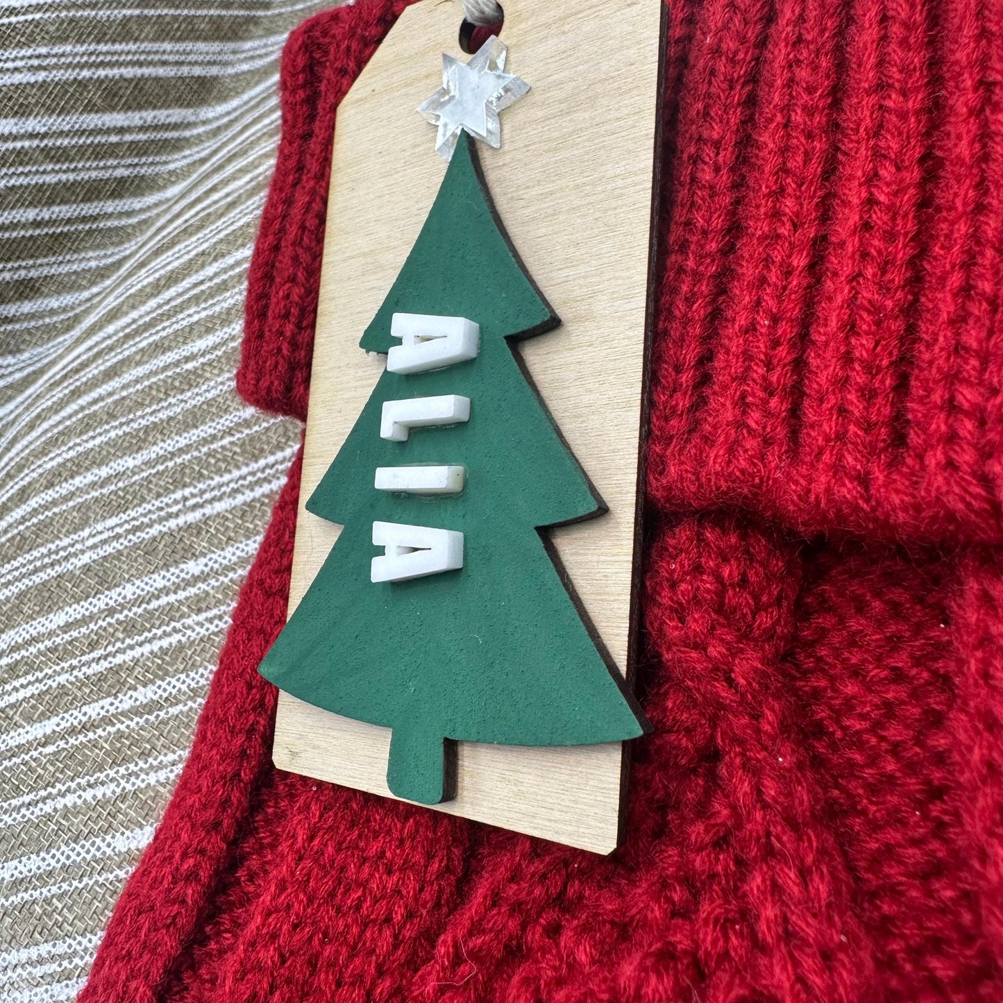 Christmas Stocking wood tags, Custom engraved wood tags, Christmas gift, Personalized name tags