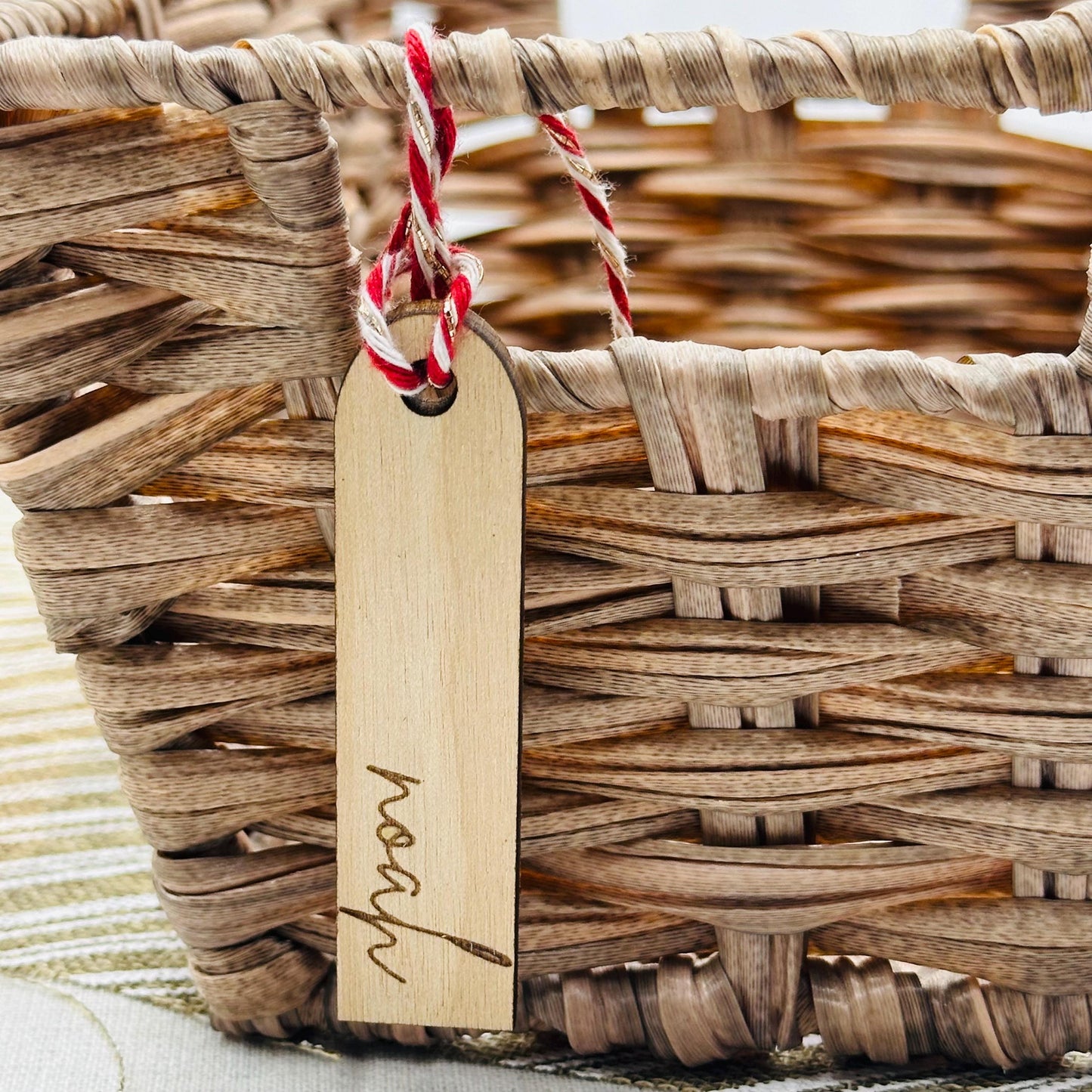 Personalized Engraved Birch Wood Christmas Stocking Tags: 3-inch