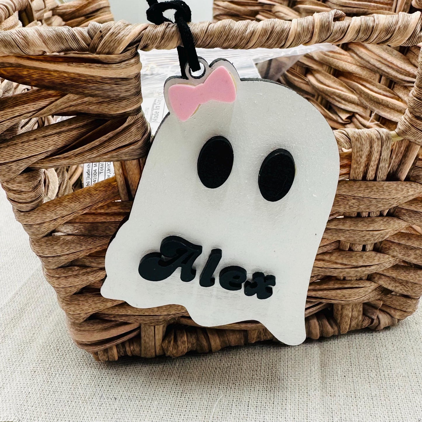 Personalized Wooden Boo Basket Tag: Custom Halloween Name Tag
