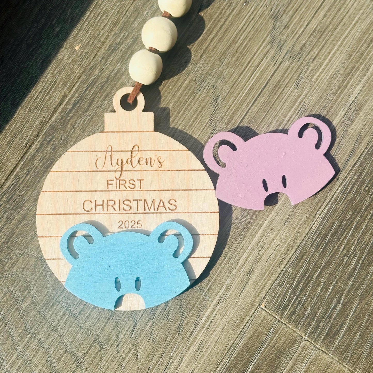 Personalized 1st Christmas Ornament: Engraved Birch Wood Baby Keepsake
