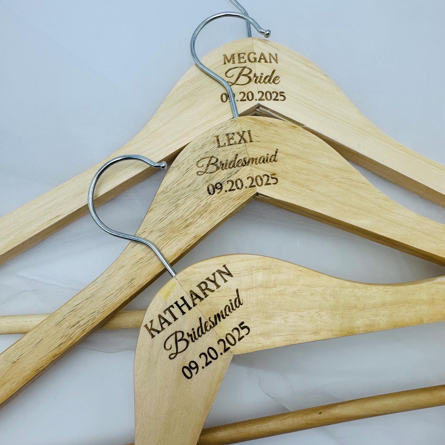 Engraved wood Hangers with Brides and bridesmaid name and wedding date