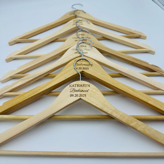 Engraved wood Hangers with Brides and bridesmaid name and wedding date